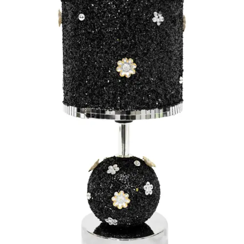Lámpara de mesa de cerámica negra con base y perlas de 13x13x28cm