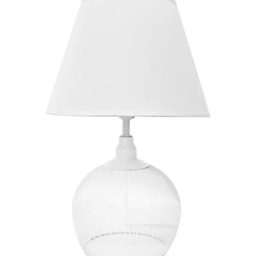 Lámpara de mesa de metal tejido de color blanco de 27.5×27.5x43cm