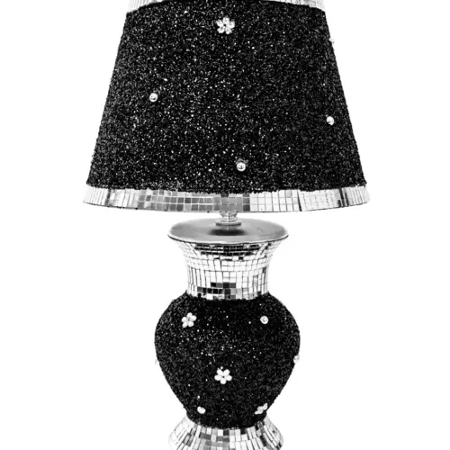 Lámpara de mesa de cerámica diseño piedras brillosas de color negro de 24.5×24.5x39cm