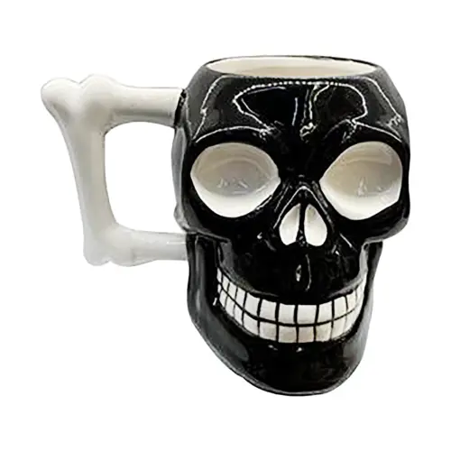 Taza de cerámica negra diseño calavera