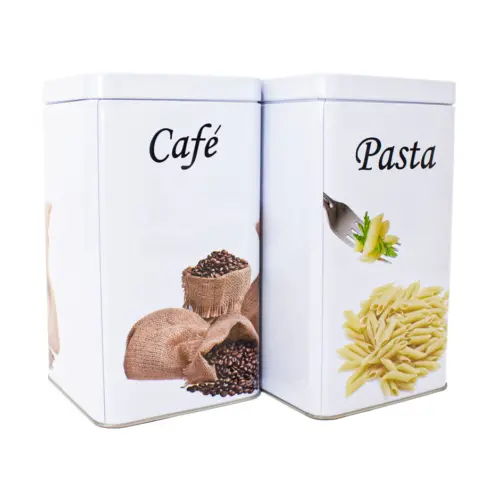 Caja de metal diseño mixtos pasta y café de 10x10x17.8cm