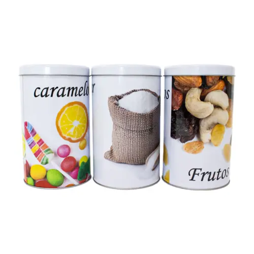 Caja de metal diseño mixtos frutos azucar y caramelos de 11x11x18cm