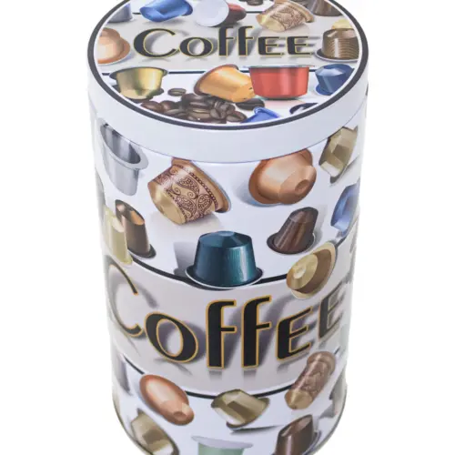 Caja de metal redonda diseño café de 10.8×10.8x19cm