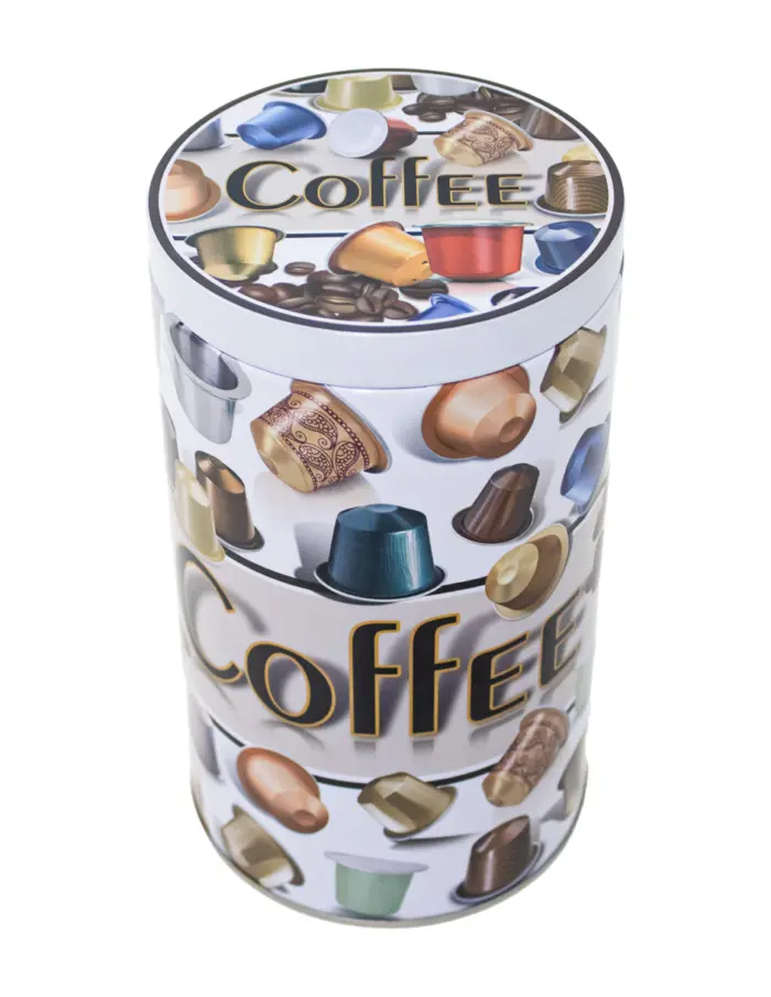 Caja de metal redonda diseño café de 10.8x10.8x19cm - Image 2