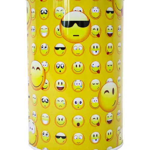 Alcancía de metal estampado emojis de 10x10x15cm