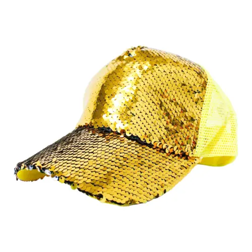 Gorra de lentejuela dorada con amarillo