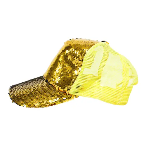 Gorra de lentejuela dorada con amarillo