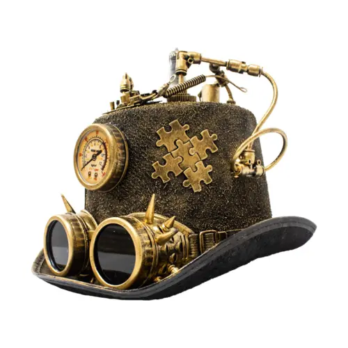 Sombrero con reloj y lentes negro con dorado