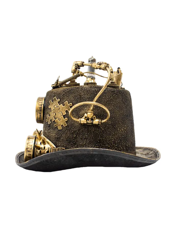 Sombrero con reloj y lentes negro con dorado - Image 5