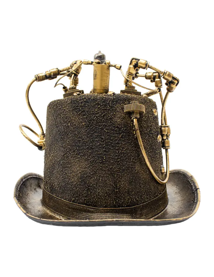 Sombrero con reloj y lentes negro con dorado - Image 6
