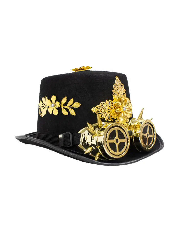 Sombrero negro con detalles dorado y lentes - Image 2