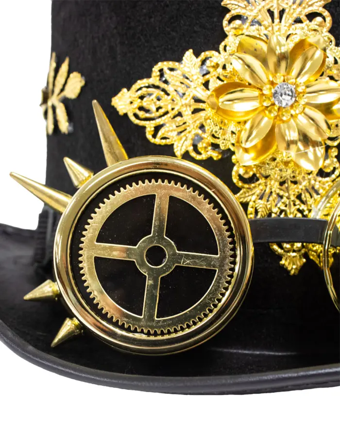 Sombrero negro con detalles dorado y lentes - Image 3