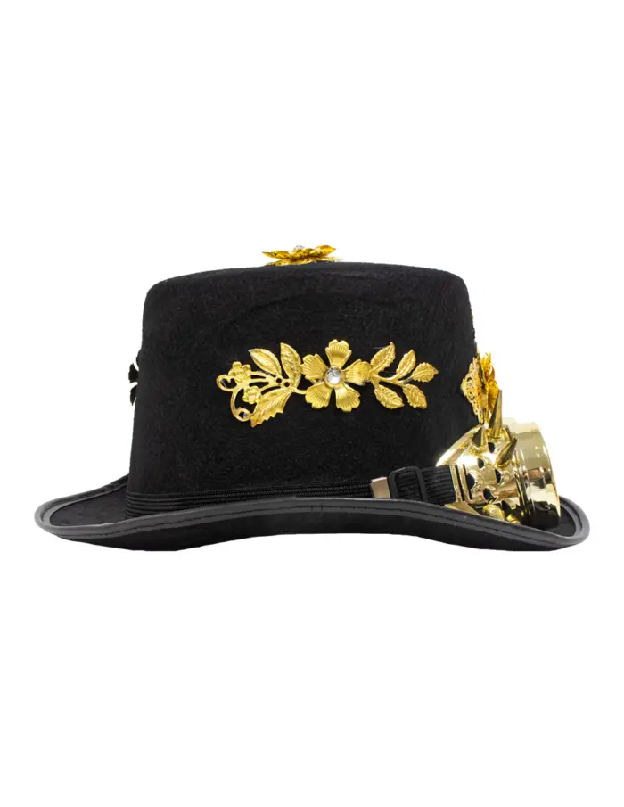 Sombrero negro con detalles dorado y lentes - Image 4