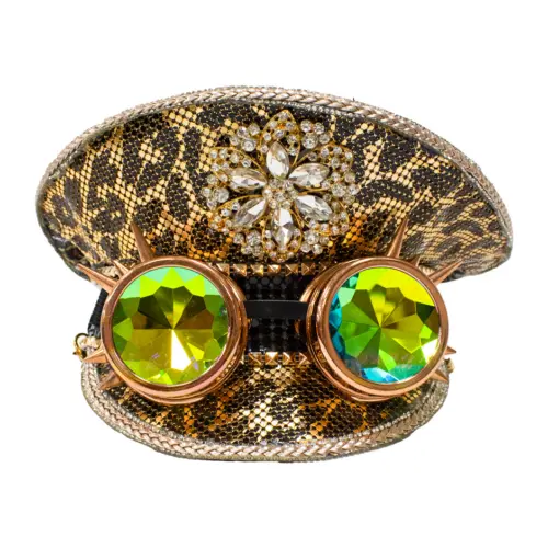 Sombrero diseño animal print con lentes dorado