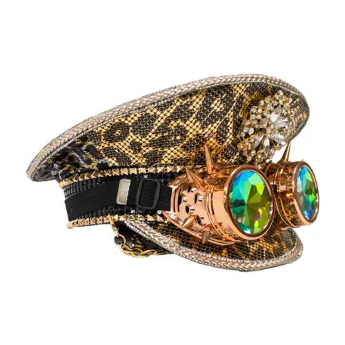 Sombrero diseño animal print con lentes dorado