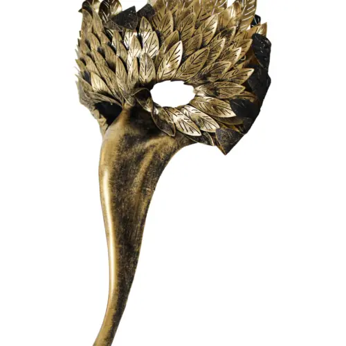 Antifaz de ave dorada con plumas de18x26x10cm