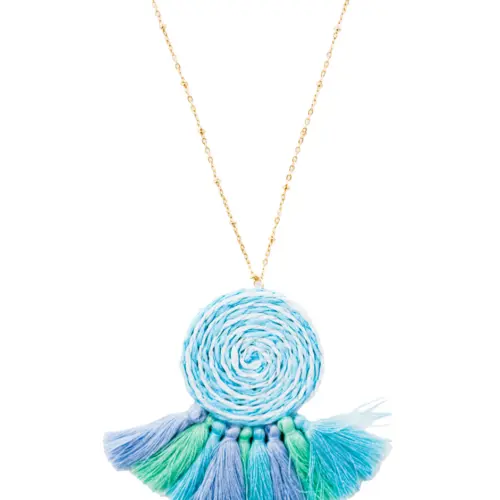 Juego de collar y aretes diseño hilos azul de 7x72x1cm