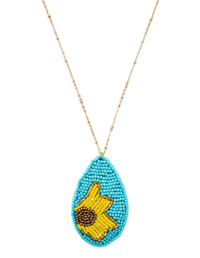 Juego de collar y aretes diseño chaquira azul con amarillo de 6x70x1cm - Image 2