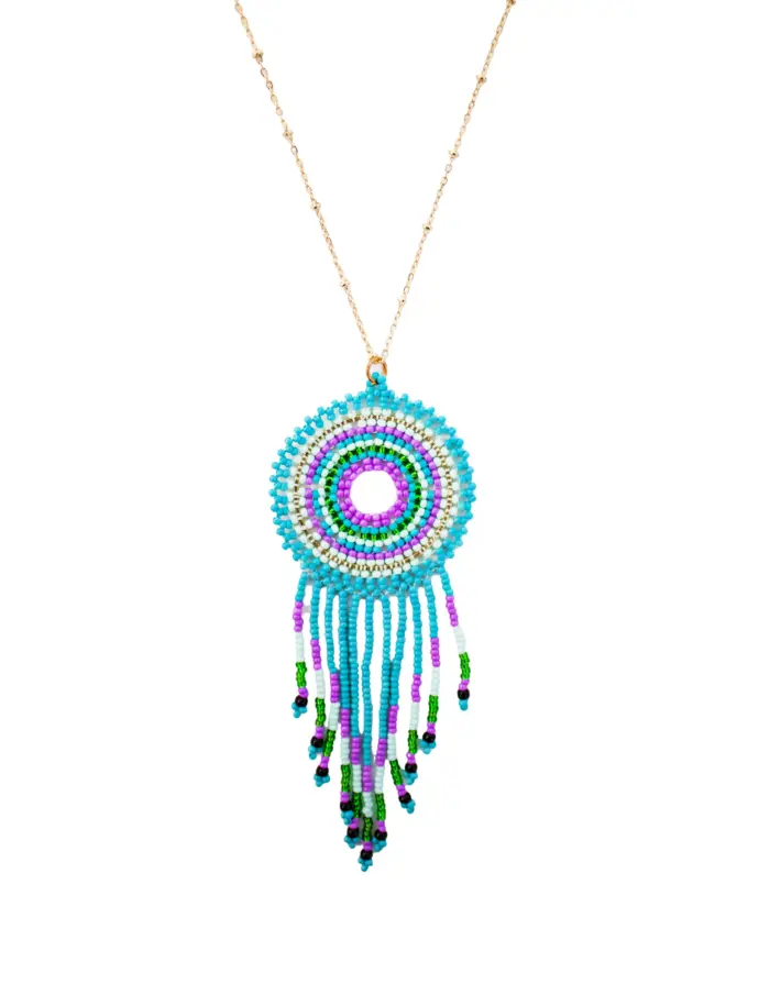 Juego de collar y aretes diseño chaquira azul de 13x72x1cm - Image 2
