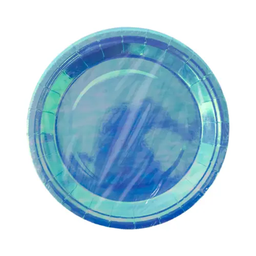 Paquete de 10 piezas de plato desechable azul nacarado de 23cm