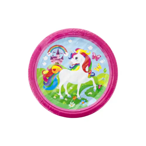 Paquete de 10 piezas de plato desechable diseño unicornio de 18cm