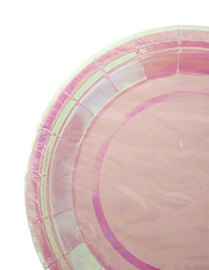 Paquete de 10 piezas de plato desechable rosa nacarado de 18cm - Image 3