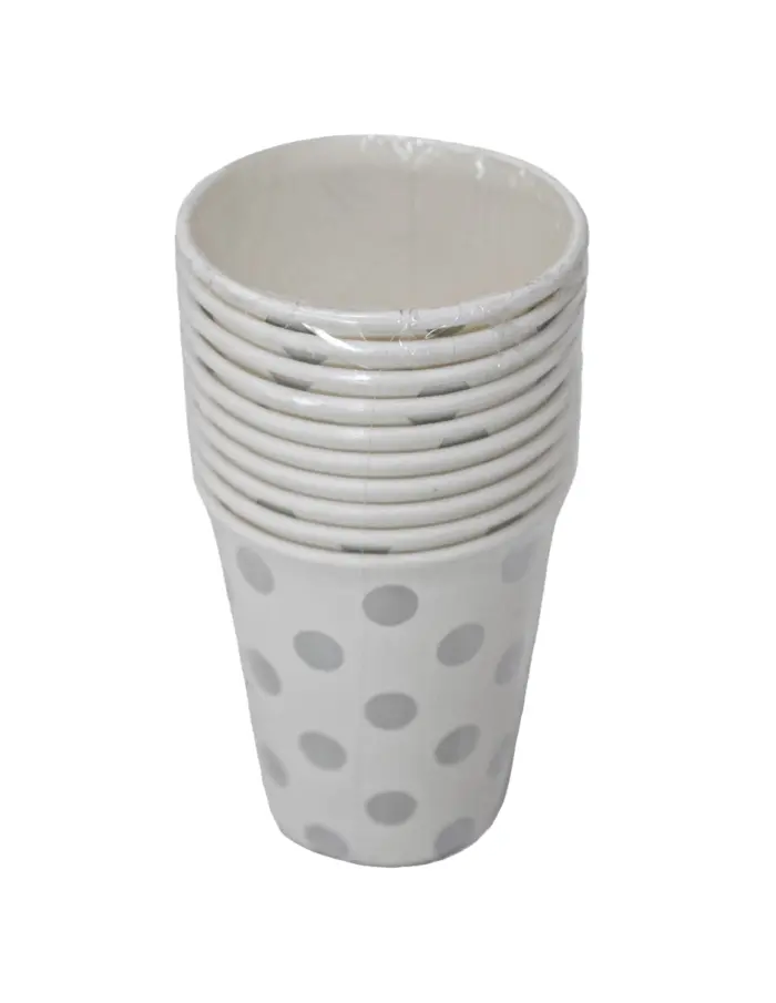 Paquete de 10 piezas de vaso desechable blanco con puntos plateados de 7x9cm - Image 2