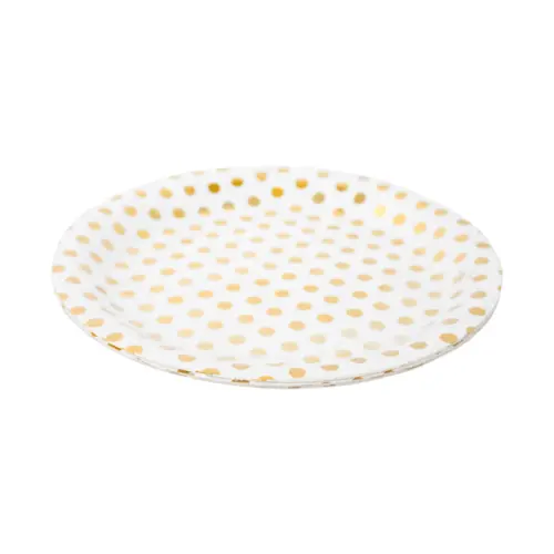 Paquete de 10 piezas de plato desechable blanco con puntos dorados de 23cm