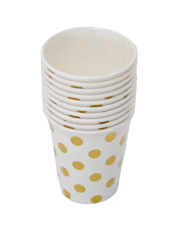 Paquete de 10 piezas de vaso desechable blanco con puntos dorados de 7x9cm - Image 2