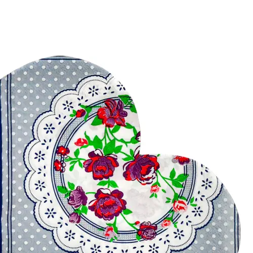 Paquete de servilletas de papel diseño corazon gris con rosa con 20 piezas