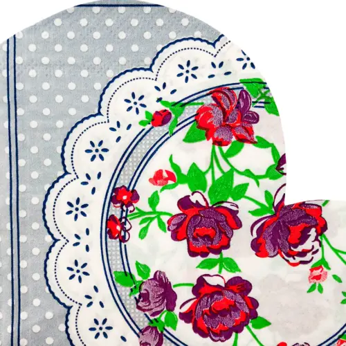 Paquete de servilletas de papel diseño corazon gris con rosa con 20 piezas