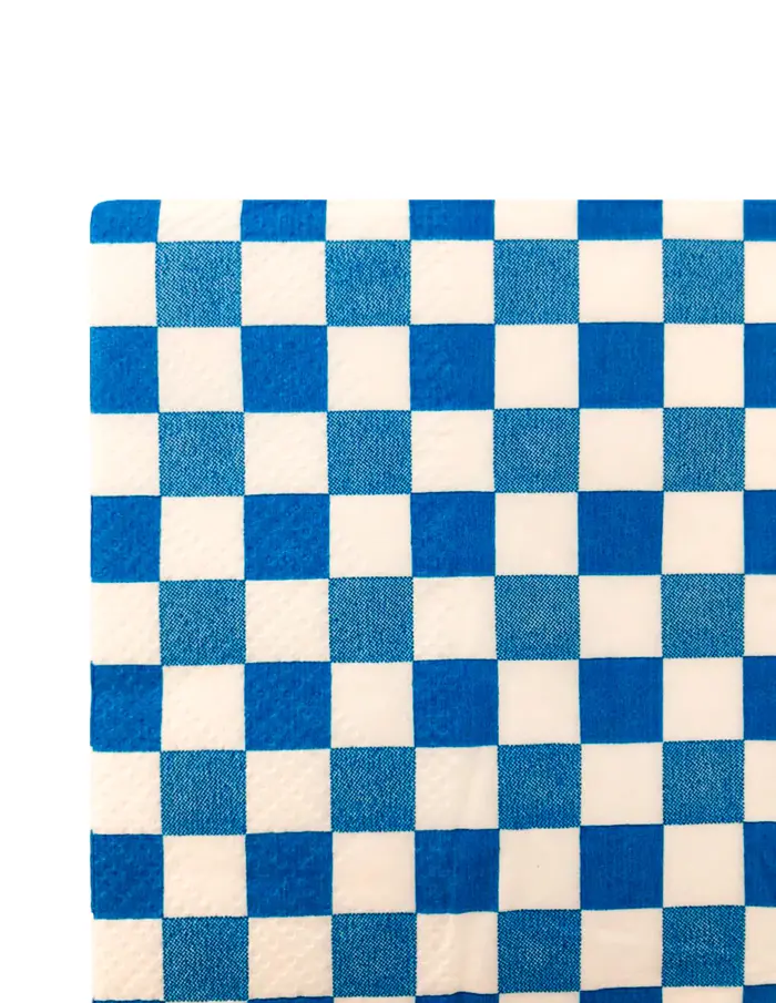 Paquete de servilletas de papel a cuadros blancos con azul con 20 piezas de 33x33cm - Image 2