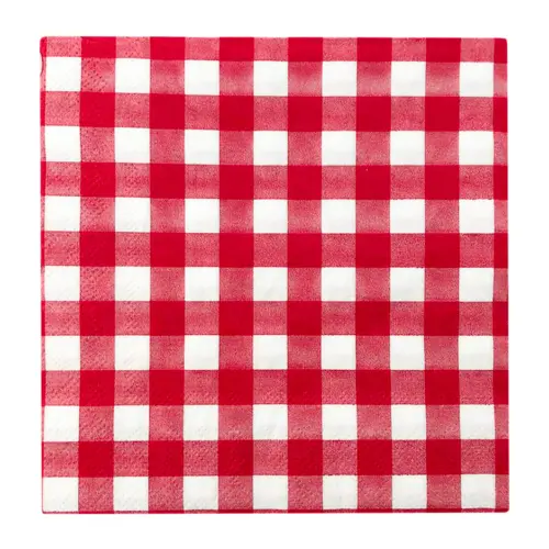Paquete de servilletas de papel a cuadros blancos con rojo con 20 piezas de 33x33cm