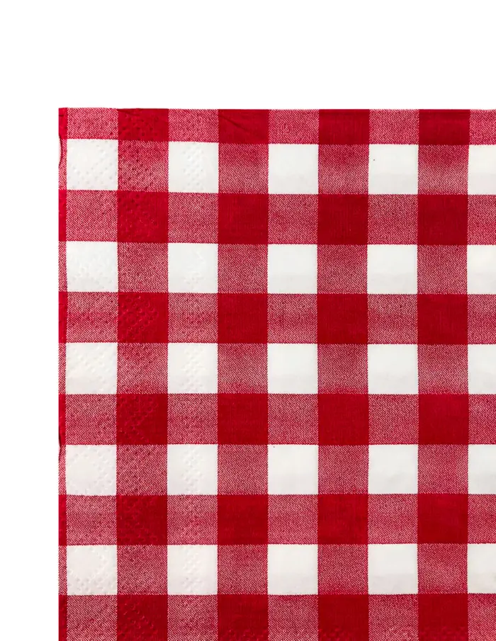Paquete de servilletas de papel a cuadros blancos con rojo con 20 piezas de 33x33cm - Image 2