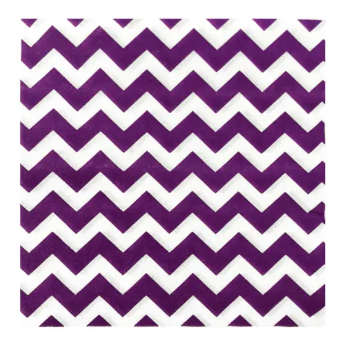 Paquete de servilletas de papel blanca con rayas zigzag moradas con 20 piezas de 33x33cm