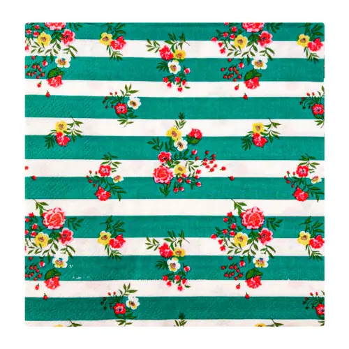 Paquete de servilletas de papel blanca con rayas verdes diseño floreado con 20 piezas de 33x33cm
