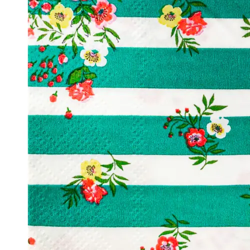 Paquete de servilletas de papel blanca con rayas verdes diseño floreado con 20 piezas de 33x33cm