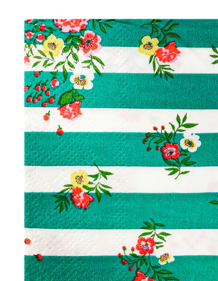 Paquete de servilletas de papel blanca con rayas verdes diseño floreado con 20 piezas de 33x33cm - Image 2