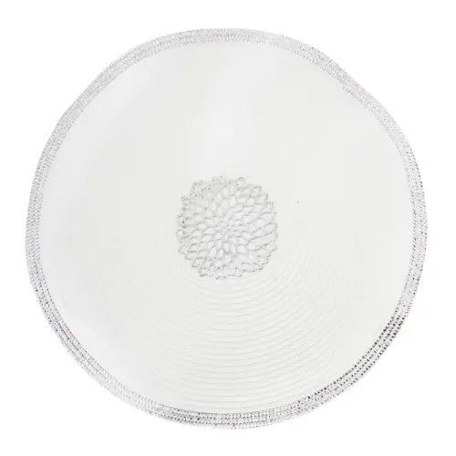 Mantel individual redondo blanco con círculo calado plata de 0.1x38x0.1cm
