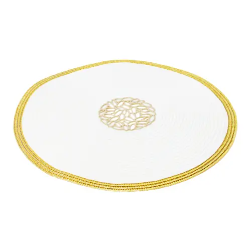 Mantel individual redondo blanco con círculo calado dorado de 0.1x38x0.1cm