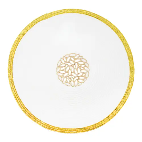 Mantel individual redondo blanco con círculo calado dorado de 0.1x38x0.1cm
