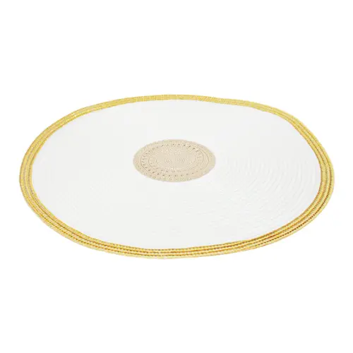Mantel individual redondo blanco con círculo dorado de 0.1x38x0.1cm