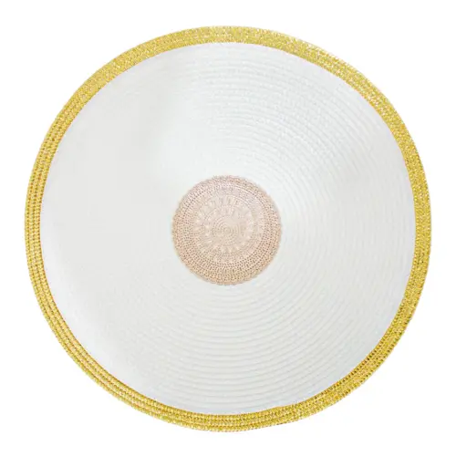 Mantel individual redondo blanco con círculo dorado de 0.1x38x0.1cm