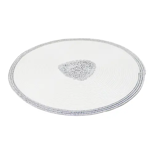 Mantel individual redondo blanco con circulo calado plateado de 0.1x38x0.1cm