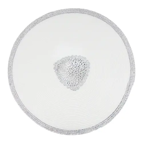 Mantel individual redondo blanco con circulo calado plateado de 0.1x38x0.1cm