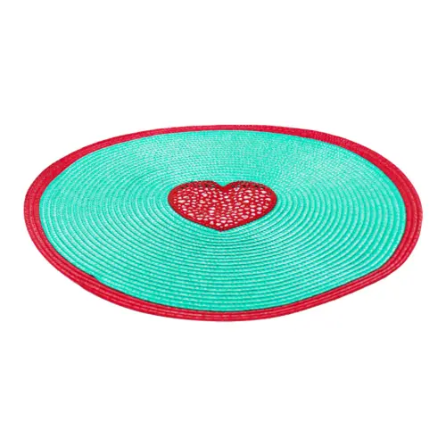Mantel individual verde con corazón rojo de 0.1x38x0.1cm