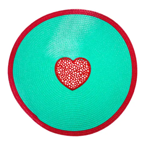 Mantel individual verde con corazón rojo de 0.1x38x0.1cm