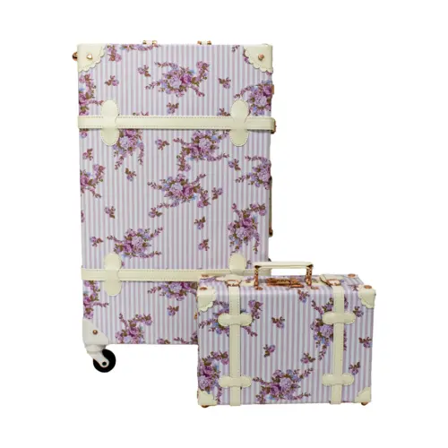 Juego de 2 maletas estapado flores rosa