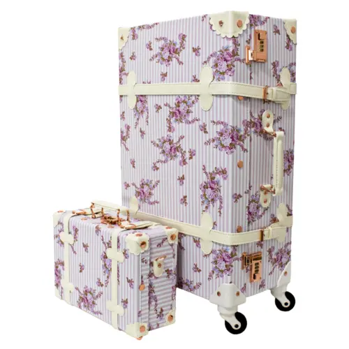 Juego de 2 maletas estapado flores rosa