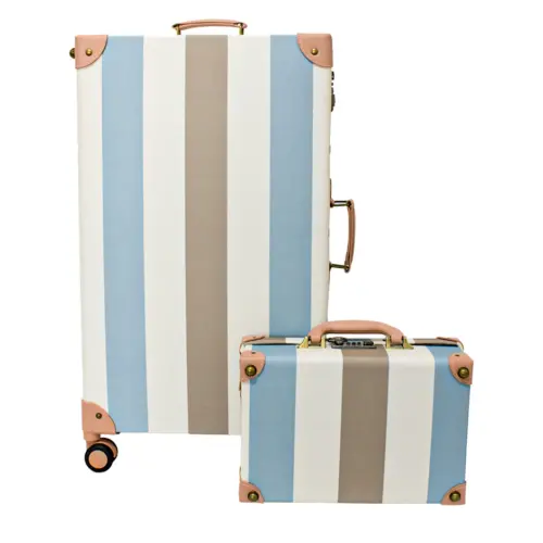 Juego de 2 maletas azul blanco y beige